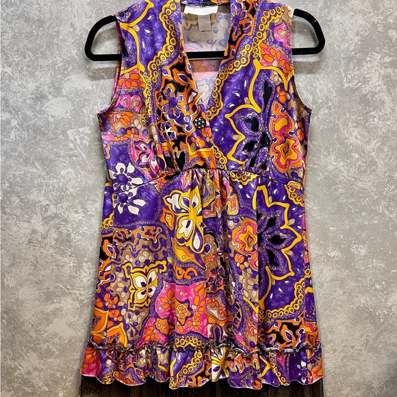 Nicole Marie Purple, Pink, Yellow, and Orange Patterned Dress - Picture 1 of 8
